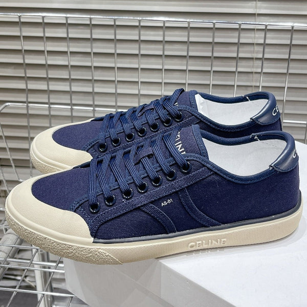 SNEAKERS JANE BASSE ALLACCIATE CON PATCH TRIOMPHE IN TELA E PELLE DI VITELLO NAVY