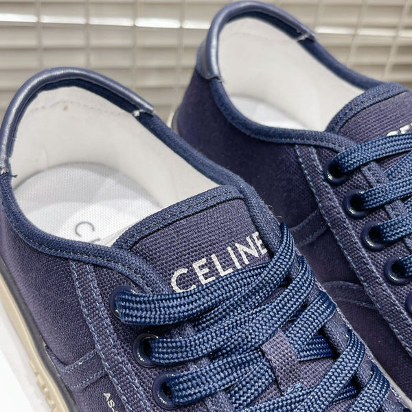 SNEAKERS JANE BASSE ALLACCIATE CON PATCH TRIOMPHE IN TELA E PELLE DI VITELLO NAVY