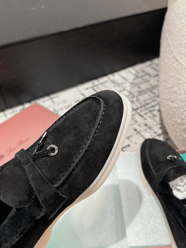 LP Summer Charms Walk Loafers In Black Suede With Rabbit Fur Lining 985641