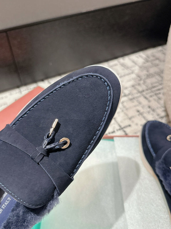 LP Summer Charms Walk Loafers In Deep Blue Suede With Rabbit Fur Lining 985643
