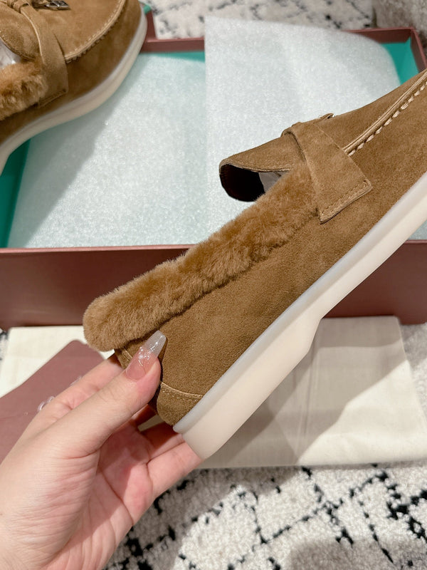 LP Summer Charms Walk Loafers In Brown Peanut Suede With Rabbit Fur Lining 985645