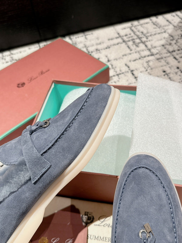 LP Summer Charms Walk Loafers In Light Aegean Suede With Rabbit Fur Lining 985647