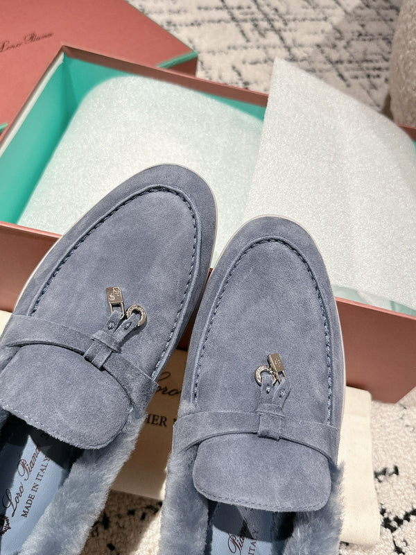 LP Summer Charms Walk Loafers In Light Aegean Suede With Rabbit Fur Lining 985647