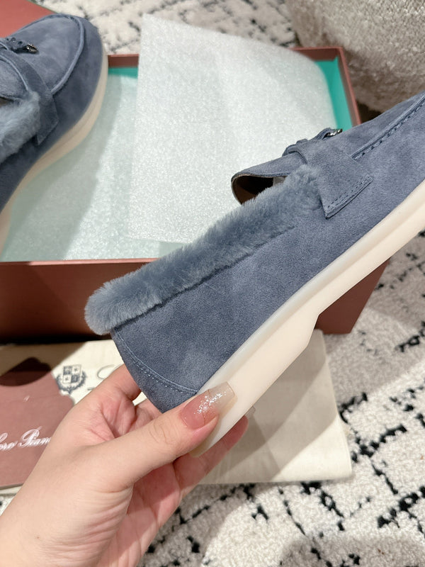 LP Summer Charms Walk Loafers In Light Aegean Suede With Rabbit Fur Lining 985647