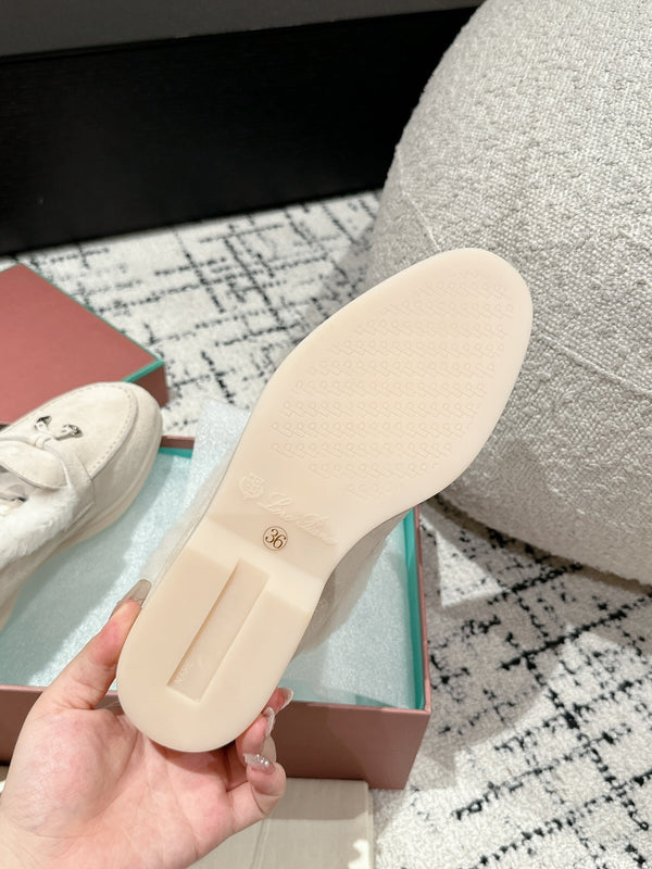 LP Summer Charms Walk Loafers In White Suede With Rabbit Fur Lining 985649