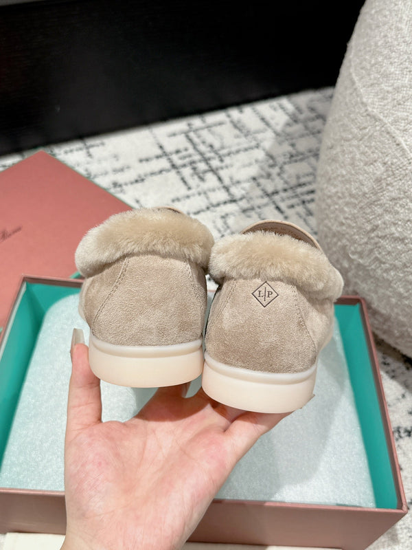 LP Summer Charms Walk Loafers In Light Brown Beige Suede With Rabbit Fur Lining 985651