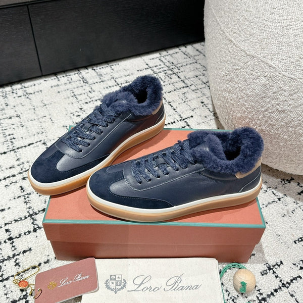 LP Tennis Walk Sneaker In Charcoal Blue Lambskin Lined With Wool Fleece 985658