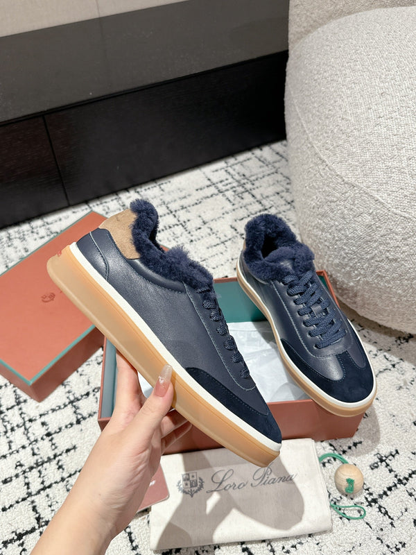 LP Tennis Walk Sneaker In Charcoal Blue Lambskin Lined With Wool Fleece 985658