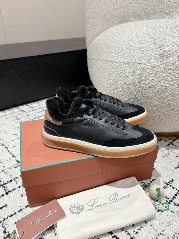 Sneaker LP Tennis Walk in pelle di agnello nera foderata in pile di lana 985659