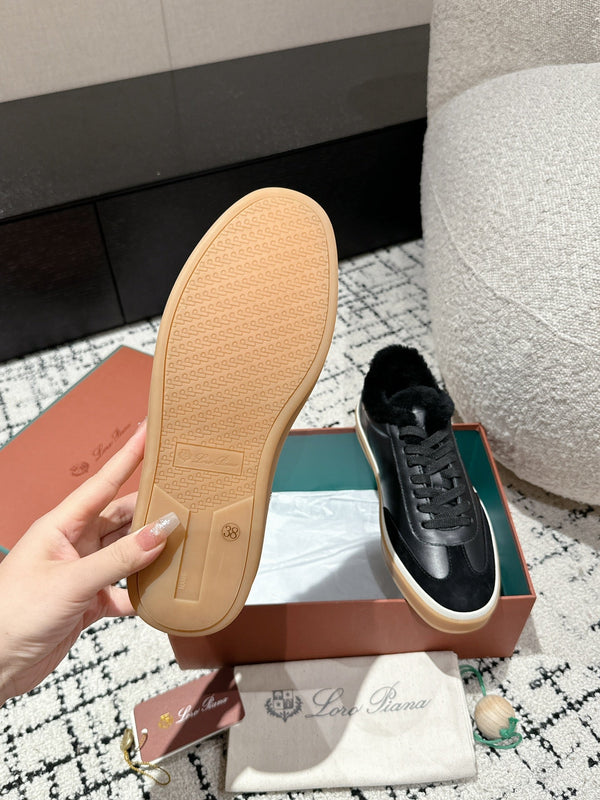 Sneaker LP Tennis Walk in pelle di agnello nera foderata in pile di lana 985659
