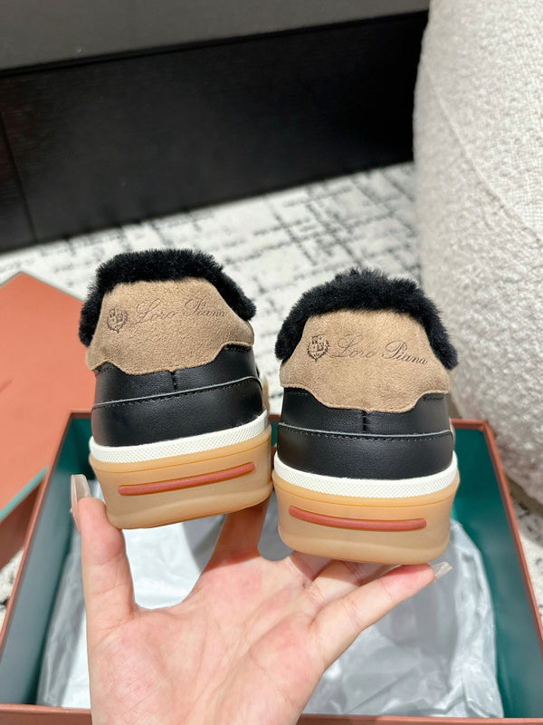 Sneaker LP Tennis Walk in pelle di agnello nera foderata in pile di lana 985659