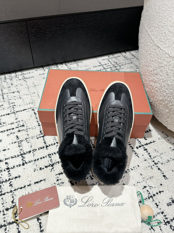 Sneaker LP Tennis Walk in pelle di agnello nera foderata in pile di lana 985659