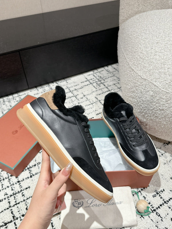 Sneaker LP Tennis Walk in pelle di agnello nera foderata in pile di lana 985659
