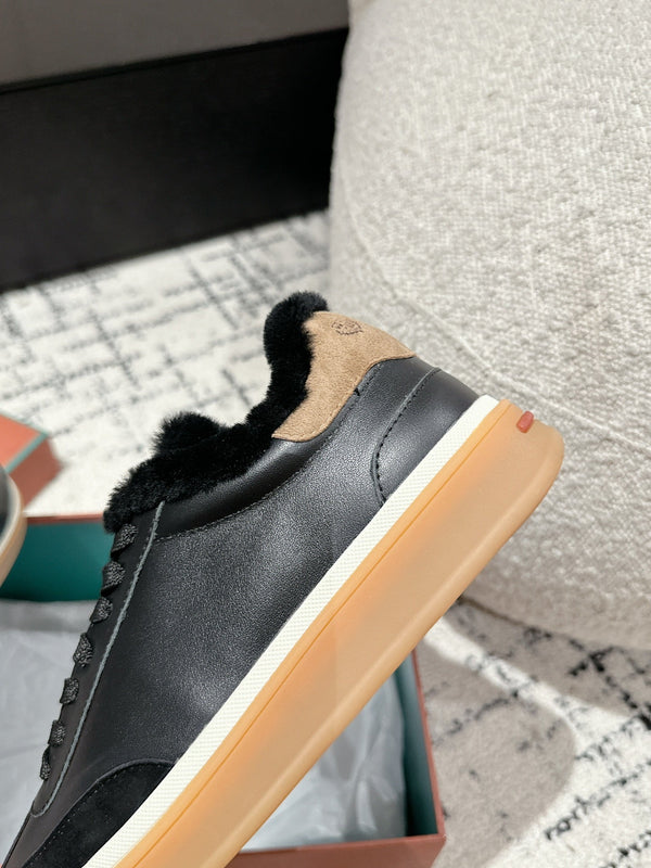 Sneaker LP Tennis Walk in pelle di agnello nera foderata in pile di lana 985659