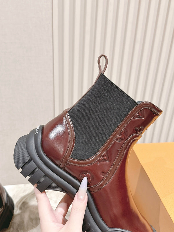 LV Ruby Ranger Ankle Boot 50mm Burgundy Patent Leather 450147