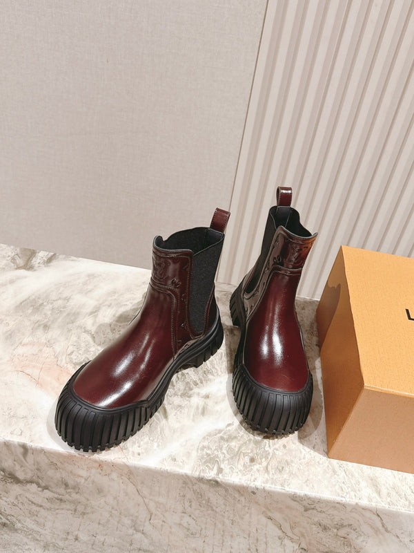 LV Ruby Ranger Ankle Boot 50mm Burgundy Patent Leather 450147