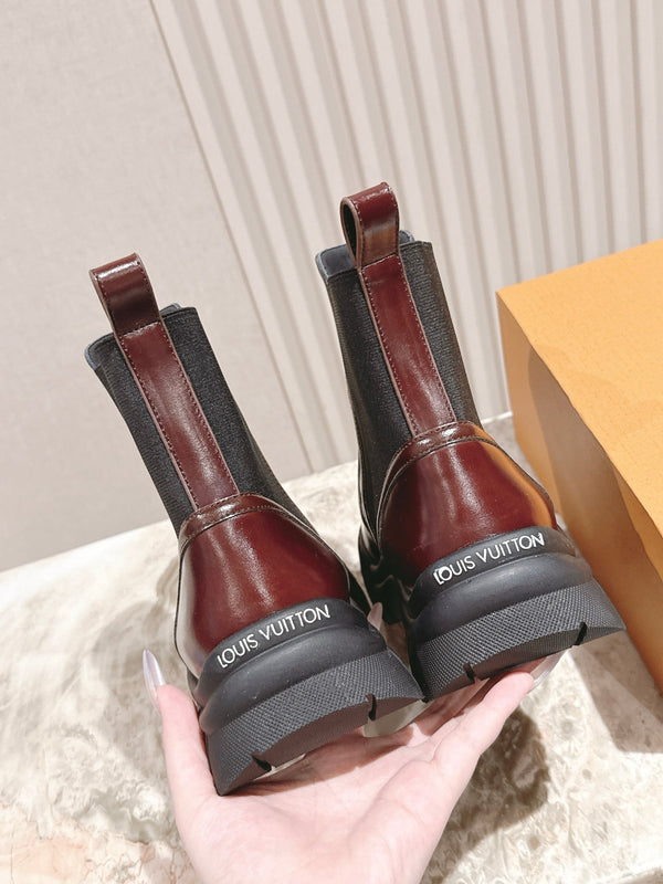 LV Ruby Ranger Ankle Boot 50mm Burgundy Patent Leather 450147