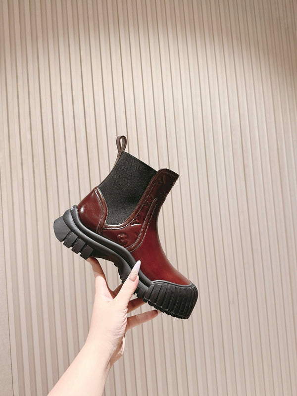 LV Ruby Ranger Ankle Boot 50mm Burgundy Patent Leather 450147