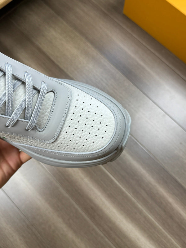 LV SPORT SNEAKER IN WHITE MIX GREY CALFSKIN WITH GREEN LOGO