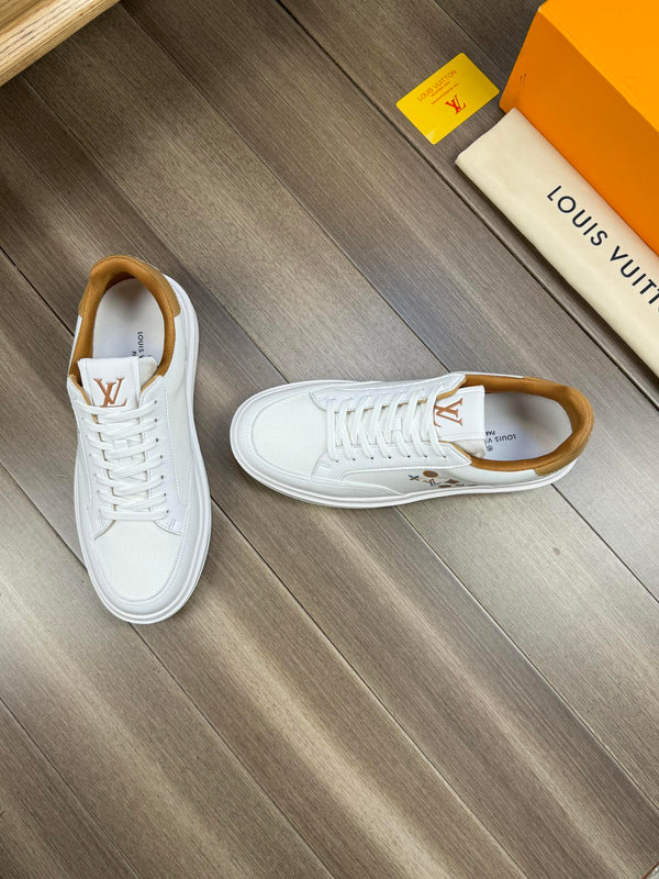 LV TRAINER SNEAKER WHITE MIX COPPER BROWN CALFSKIN AND BREATHABLE FABRIC