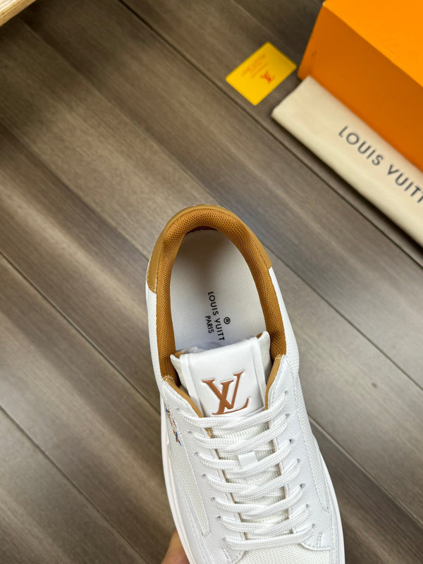 LV TRAINER SNEAKER WHITE MIX COPPER BROWN CALFSKIN AND BREATHABLE FABRIC