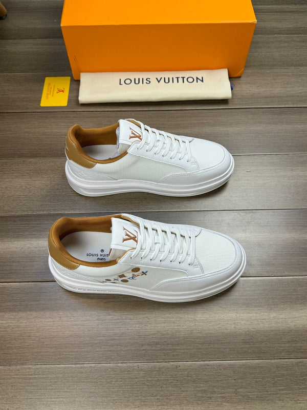 LV TRAINER SNEAKER WHITE MIX COPPER BROWN CALFSKIN AND BREATHABLE FABRIC