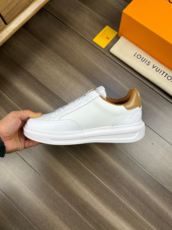 LV TRAINER SNEAKER WHITE MIX COPPER BROWN CALFSKIN AND BREATHABLE FABRIC
