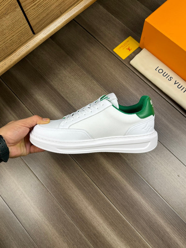 LV TRAINER SNEAKER WHITE MIX GREEN CALFSKIN AND BREATHABLE FABRIC