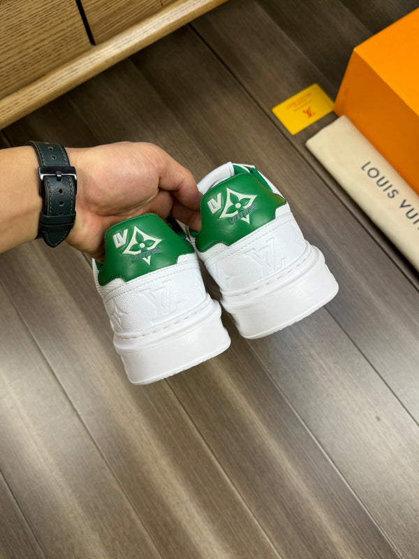 LV TRAINER SNEAKER WHITE MIX GREEN CALFSKIN AND BREATHABLE FABRIC