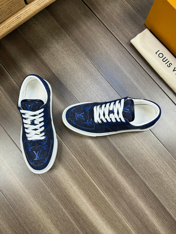 LV TRAINER SNEAKER IN BLACK MIX COBALT BLUE DENIM