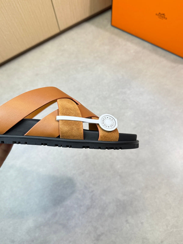 HM Men's Kazimir Slide Brown Calfskin Suede 603170