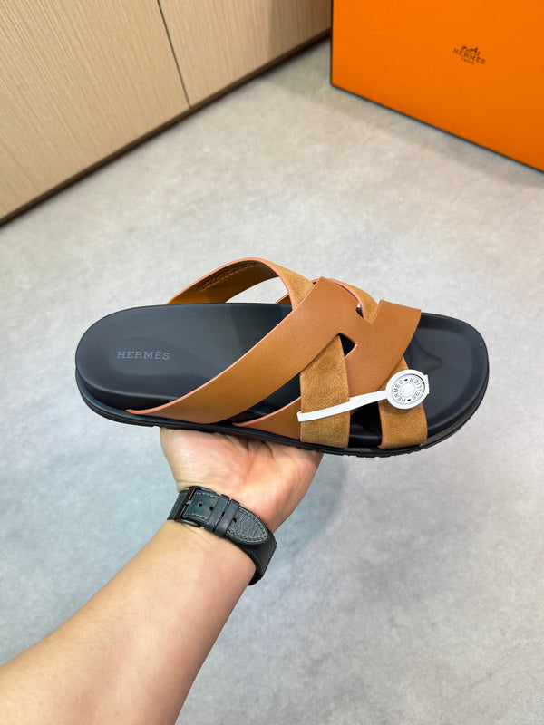 HM Men's Kazimir Slide Brown Calfskin Suede 603170