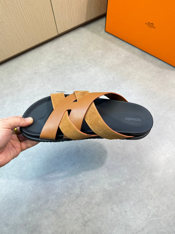 HM Men's Kazimir Slide Brown Calfskin Suede 603170