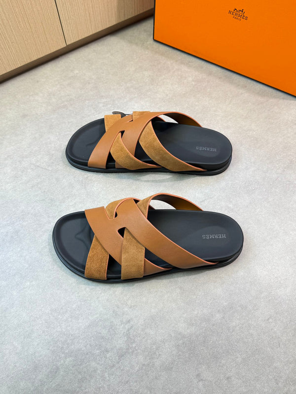 HM Men's Kazimir Slide Brown Calfskin Suede 603170