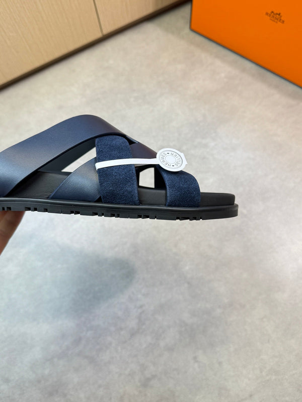 HM Men's Kazimir Slide Navy Blue Calfskin Suede 603171