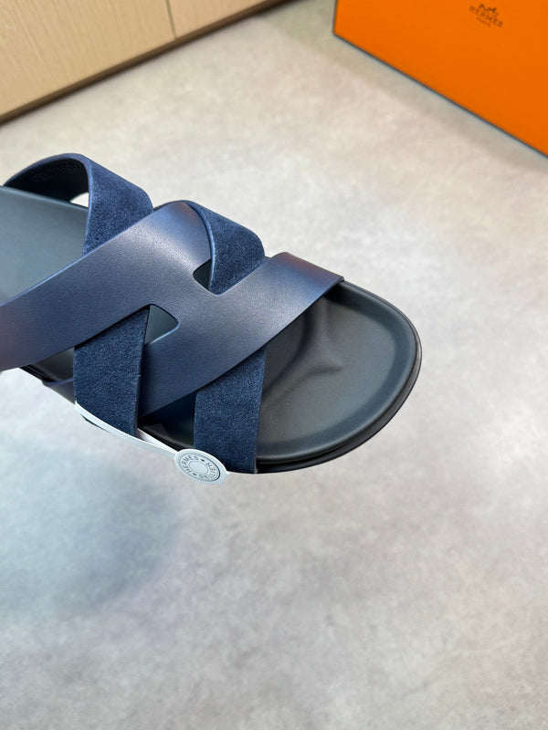 HM Men's Kazimir Slide Navy Blue Calfskin Suede 603171