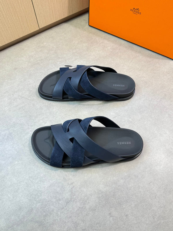 HM Men's Kazimir Slide Navy Blue Calfskin Suede 603171