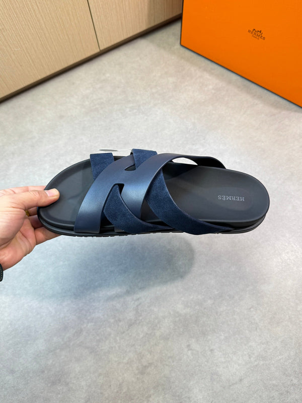 HM Men's Kazimir Slide Navy Blue Calfskin Suede 603171