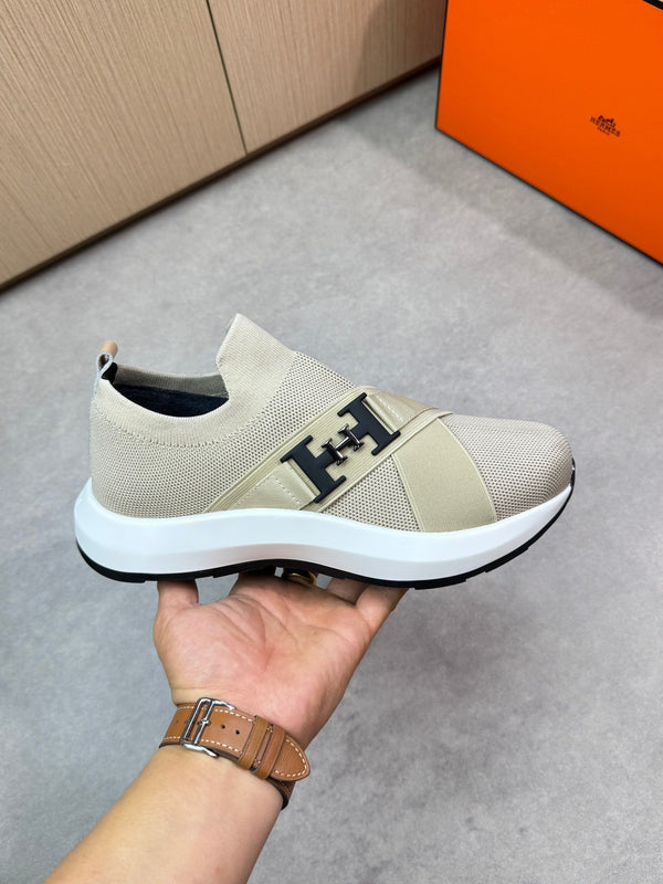 HM Men's Slip on Sneaker Beige Knitted Fabric 643378