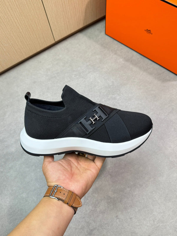 HM Men's Slip on Sneaker Black Knitted Fabric 643380