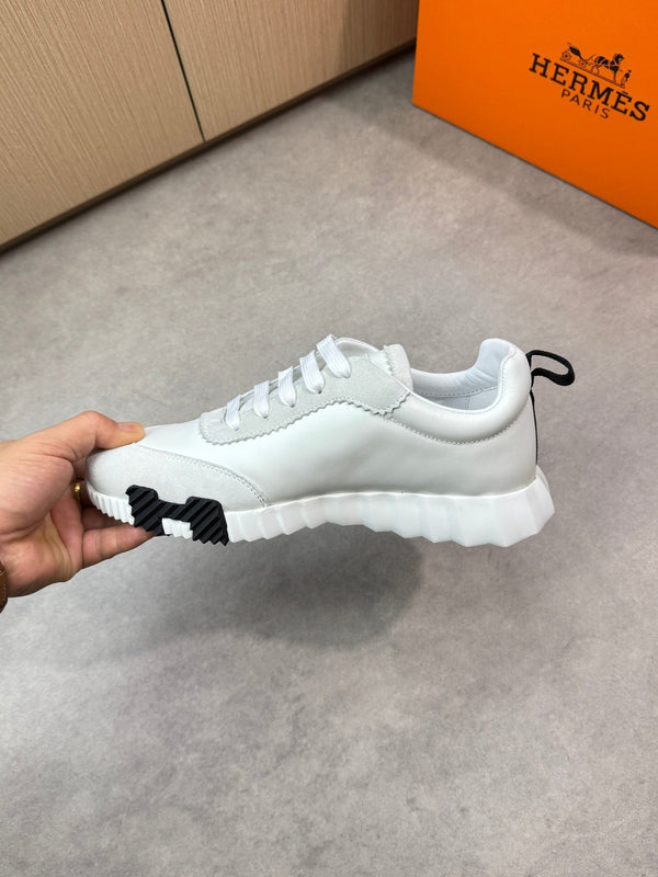 HM Men's Bouncing Sneaker White Black Calfskin Suede 696022