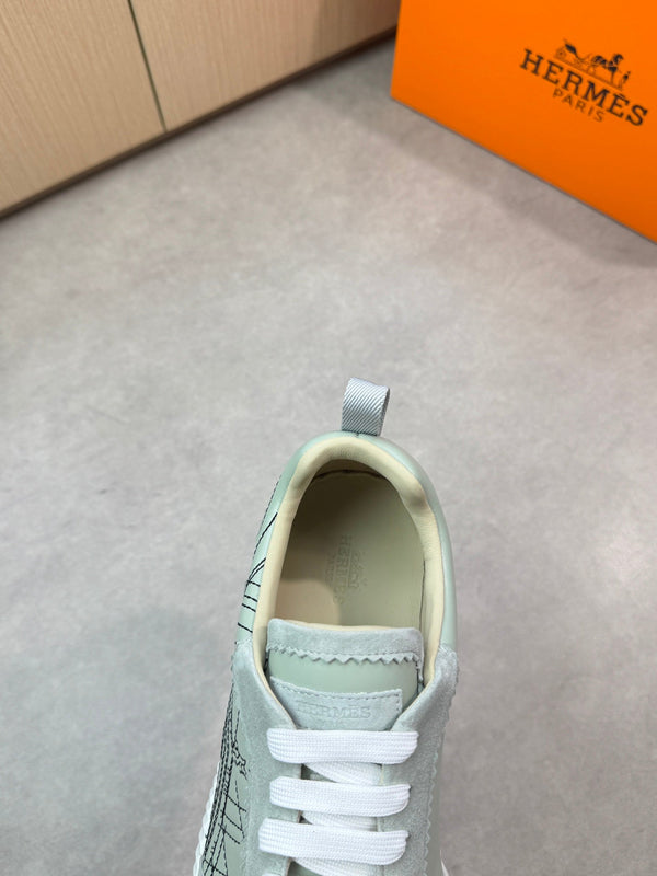 HM Men's Bouncing Sneaker Pastel Green Calfskin Suede 696023