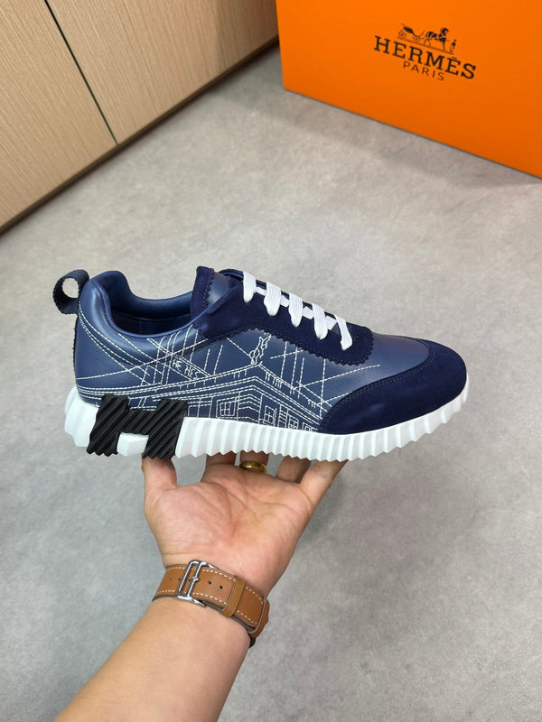 HM Men's Bouncing Sneaker Navy Blue Calfskin Suede 696024