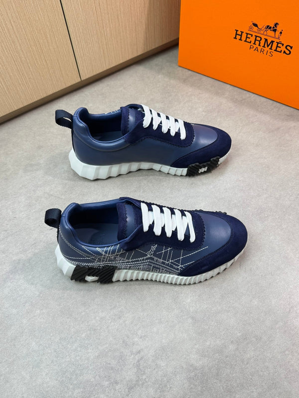 HM Men's Bouncing Sneaker Navy Blue Calfskin Suede 696024