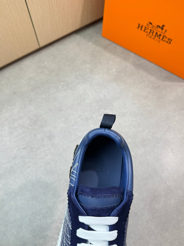 HM Men's Bouncing Sneaker Navy Blue Calfskin Suede 696024