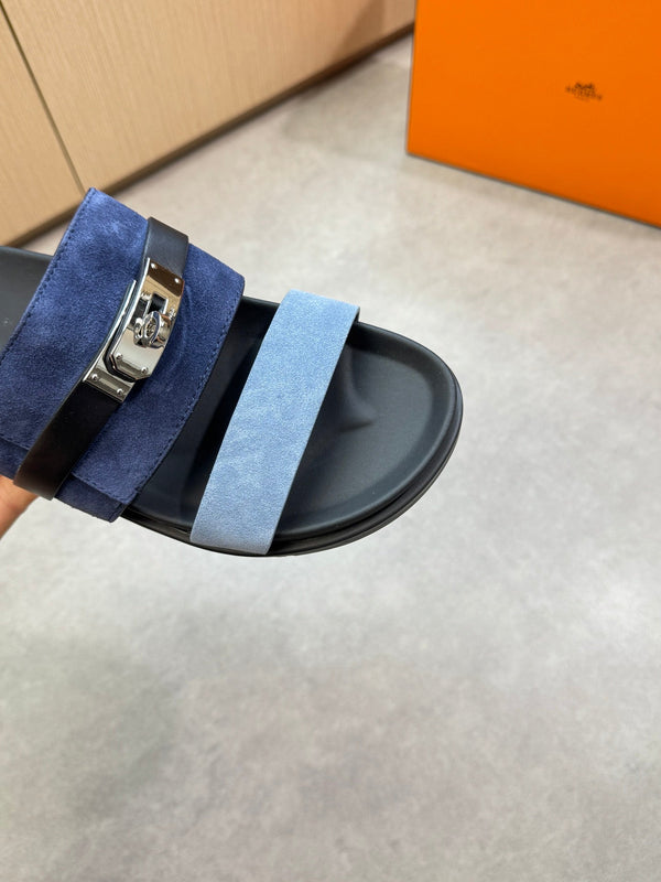 HM Men's Jackson Sandals Blue Calfskin Suede 722040