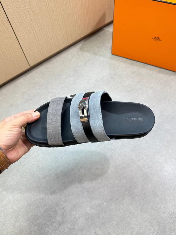 HM Men's Jackson Sandals Grey Calfskin Suede 722041