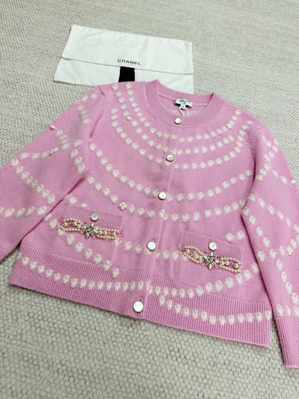 Gilet CC 25 Perles Cachemire Rose
