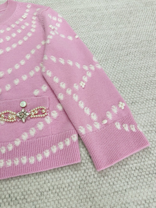Gilet CC 25 Perles Cachemire Rose
