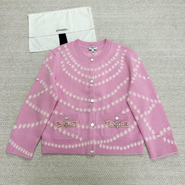 Gilet CC 25 Perles Cachemire Rose